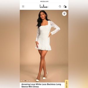Amazing Love White Lace Backless Long Sleeve Mini Dress